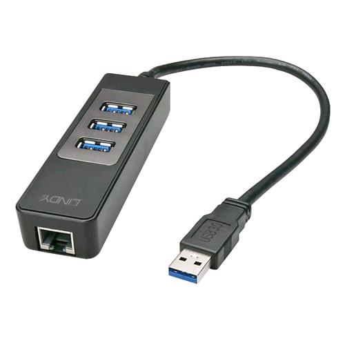 LINDY 43176 ADATTATORE USB 3.1 GIGABIT ETHERNET HUB 3 PORTE USB 3.1 BLACK