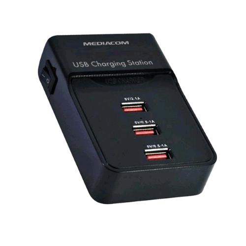 MEDIACOM M-USBPS3SB CARICABATTERIE 3 CONNETTORI USB TOTALE 3A PRESA ITALIANA COL
