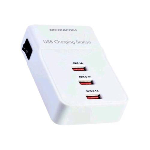 MEDIACOM M-USBPS3SW CARICABATTERIE 3 CONNETTORI USB TOTALE 3A PRESA ITALIANA COL