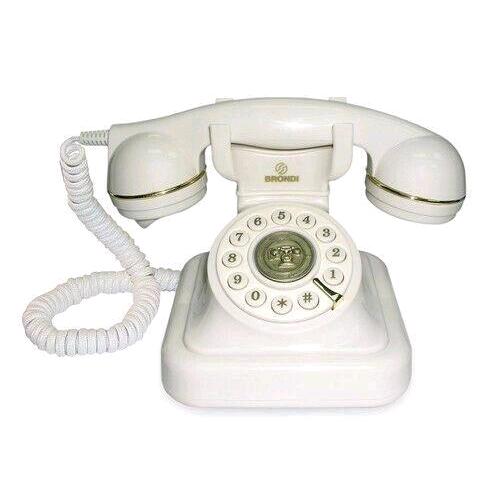 BRONDI VINTAGE 20 TELEFONO DA TAVOLO RETRO' CON CAVI IN TESSUTO BIANCO