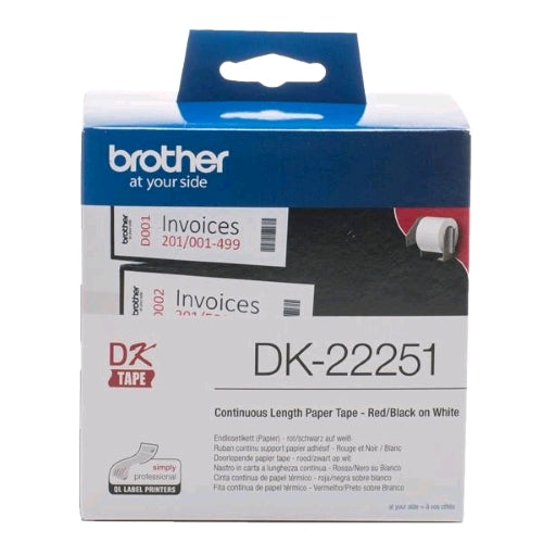 BROTHER DK22251 NASTRO CARTA NERO/ROSSO SU BIANCO 62mm 15.24 MT