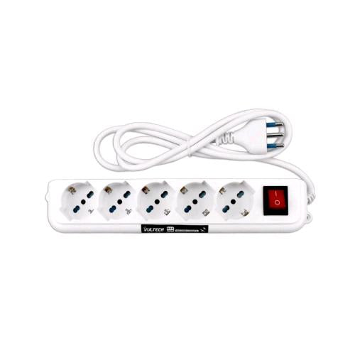 VULTECH MU-01 MULTIPRESA BIPASSO 5 POSTI CON TASTO ON OFF BIANCO
