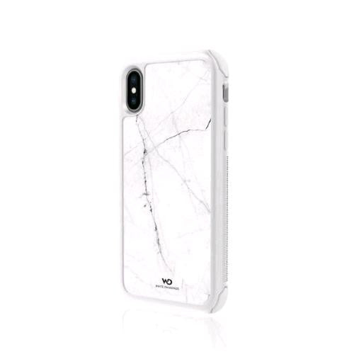 WHITE DIAMONDS APPLE iPHONE XS/X COVER IN TPU E VETRO CON STAMPA MARMO BIANCO OR