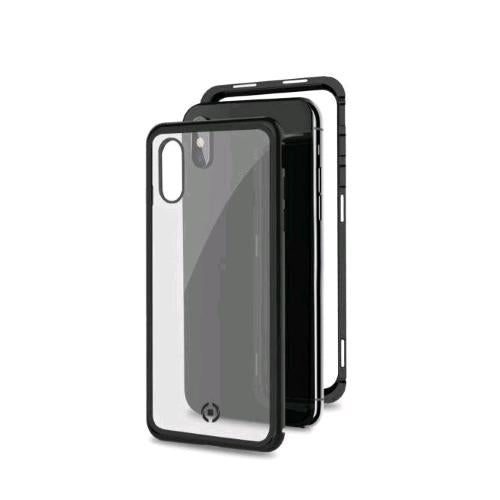CELLY APPLE iPHONE XS/X COVER MAGNETICA IN ALLUMINIO + VETRO TEMPERATO TRASPAREN