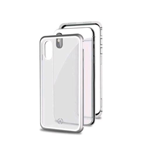 CELLY APPLE iPHONE XS/X COVER MAGNETICA IN ALLUMINIO + VETRO TEMPERATO TRASPAREN