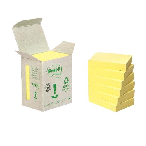 3M POST-IT BLOCCHETTO 100 FOGLI 38X51 mm RICICLATO GIALLO CONF 6 Pz.