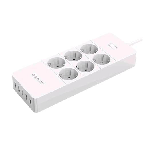 ORICO HPC-6A5U-V1-EU MULTIPRESA 6 PRESE SCHUKO 16A 5 PORTE USB 8A 40W MAX BIANCO
