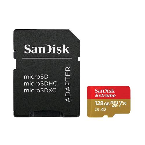 SANDISK EXTREME MEMORY CARD MICROSDXC 128G A2 UHS-I CLASSE 10 U3 V30 CON ADATTAT