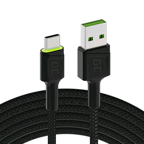 GREEN CELL CABLE RAY LED VERDE CAVO USB A USB-C RICARICA RAPIDA ULTRA CHARGE QC