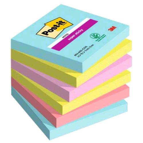 3M POST-IT SUPER STICKY COSMIC 76X76 mm 90 FOGLI COLORI ASSORTITI CONF 6 Pz.