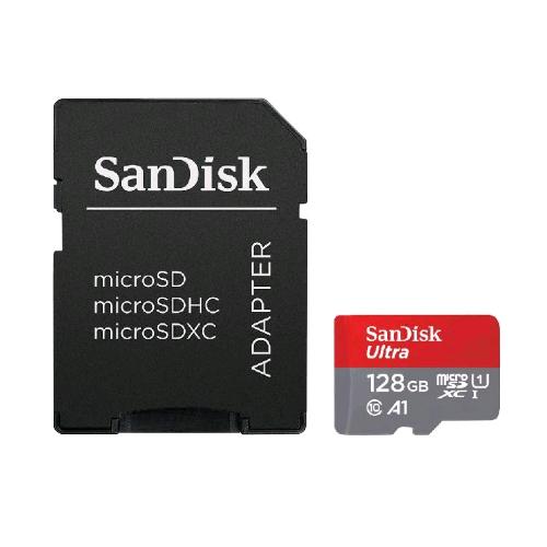SANDISK ULTRA MEMORY CARD MICROSD XC 128GB A1 U1 CLASSE 10 CON ADATTATORE ROSSO