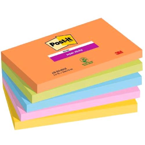 3M POST-IT SUPER STICKY BOSS BLOCCHETTO 90 FOGLI 76X127 mm COLORI ASSORTITI CONF