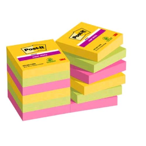 3M POST-IT SUPER STICKY CARNIVAL BLOCCHETTO 47,6X47,6 mm 90 FOGLI COLORI ASSORTI