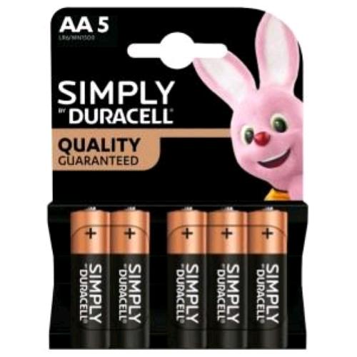 DURACELL SIMPLY BATTERIE STILO AA LR6 CONF 5 Pz.