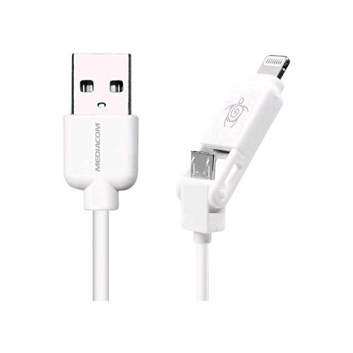 MEDIACOM M-CUB21 CAVO 2 IN 1 DA USB-A A LIGHTNING/MICRO USB 1.2 MT BIANCO