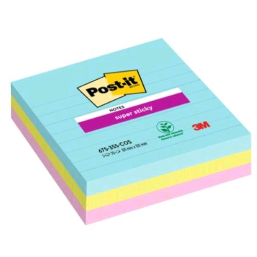 3M POST-IT COSMIC BLOCCHETTO 101X101 mm 90 FOGLI A RIGHE COLORI ASSORTITI CONF 3