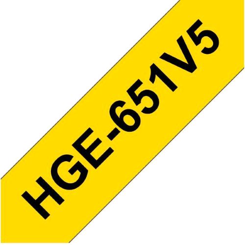 BROTHER HGE651V5 NASTRO DA ETICHETTATURA NERO SU GIALLO DA 24mm CONF 5 Pz