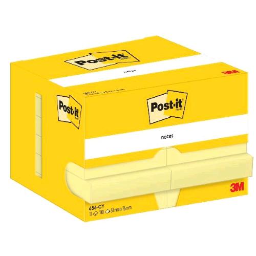 3M POST-IT NOTE 656 BLOCCHETTO 100 FOGLI 51X76 mm GIALLO CONF 12 Pz.