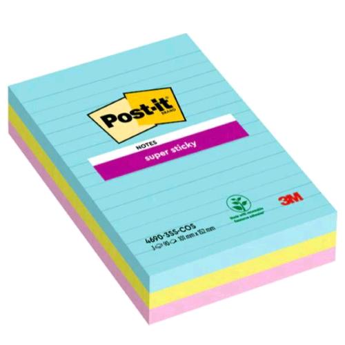 3M POST-IT SUPER STICKY COSMIC BLOCCHETTO 101X152 mm 90 FOGLI A RIGHE COLORI ASS
