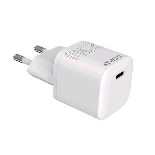 CELLY ULTRACOMPACT CARICABATTERIE DA RETE USB-C PD 25 W BIANCO