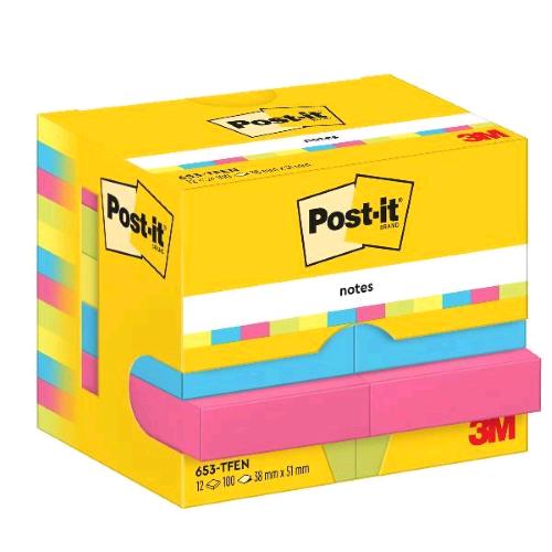 3M POST-IT ENERGETIC BLOCCHETTO DA 100 FOGLI 38X51 mm COLORI ASSORTITI CONF 12 P