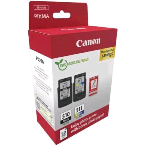 CANON PG-510/CL511 PHOTO VALUE PACK 2 CONFEZIONI NERO + COLORE + 50 FOGLI CARTA