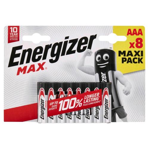 ENERGIZER MAX BATTERIA ALKALINA AAA MINI STILO MAXI PACK CONF 8 Pz.