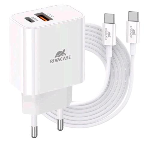 RIVACASE CARICABATTERIE DA RETE PD 20 W 2 USCITE 1 x USB-A 1 x USB-C + CAVO USB-