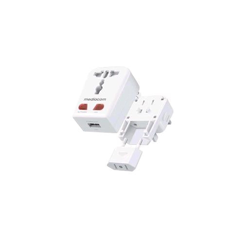 MEDIACOM MD-T100 TRAVEL ADAPTER INTERNAZIONALE + 1 PRESA USB-A BIANCO
