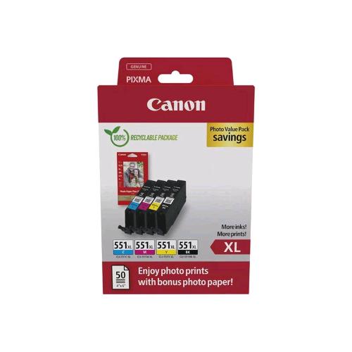 CANON CLI-551XL C/M/Y/BK PHOTO VALUE PACK CONFEZIONE DA 4 XL 11 ML NERO-GIALLO-C
