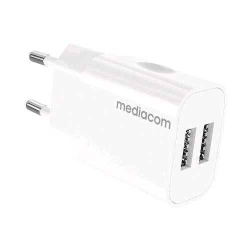 MEDIACOM MD-A100 CHARGER CARICABATTERIE DA RETE 2 x USB-A 5V 2.4A 12 W BIANCO
