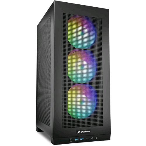 SHARKOON REBEL C20 ITX RGB PC CASE 2x U3, 1x USB-C, 3x 120 ARGB PWM ARGB CONTROL