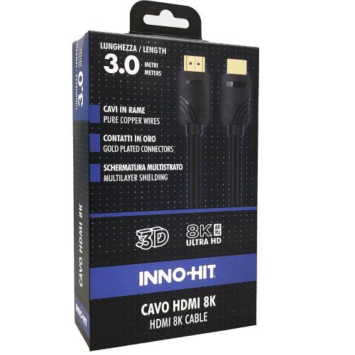 INNO HIT CAVO HDMI 8K 60Hz MASCHIO-MASCHIO CONTATTI PLACCATI IN ORO 3 MT NERO