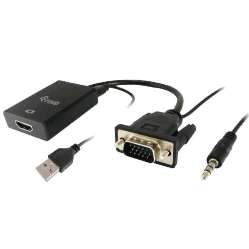 EQUIP CAVO ADATTATORE DA VGA (HD15) A HDMI MASCHIO/FEMMINA CON AUDIO 15cm NERO