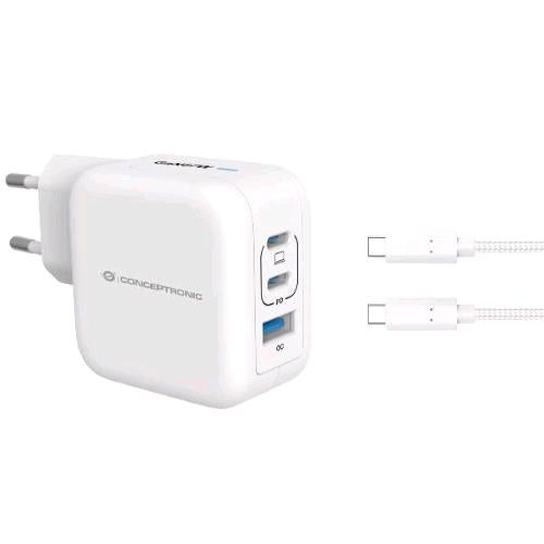 CONCEPTRONIC ALTHEA17W CARIBATTERIE DA RETE USB PD GaN 3 PORTE 67 W CON CAVO DI