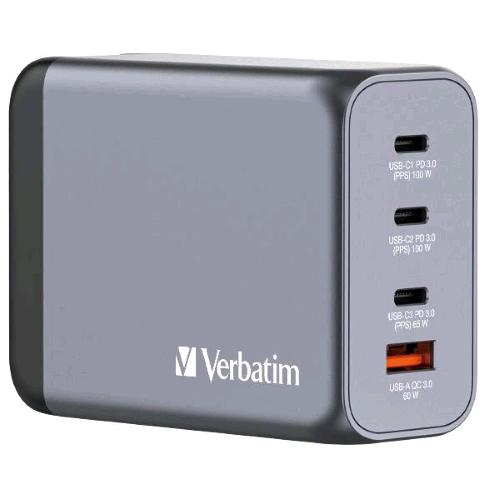 VERBATIM GaN CHARGER CARICABATTERIE DA RETE MULTINAZIONE 4 PORTE 200 W 3 x USB-C
