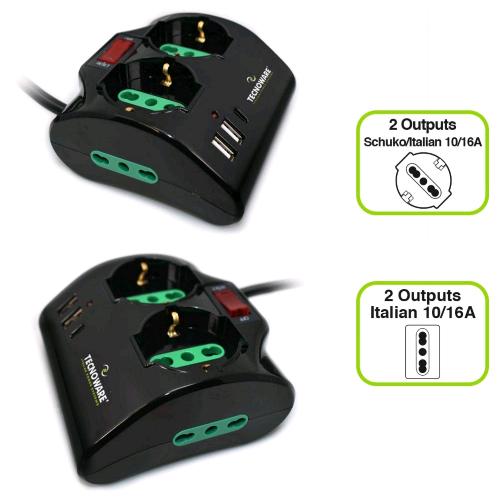 TECNOWARE FMP4IIGUSB MULTIPRESA 4 POSTI 10A 2 x SCHUKO/ITA-BIPASSO + 2 x ITA 10/