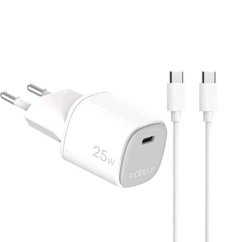 CELLY UPTC CARICABATTERIE DA RETE GaN 25 W 1 PORTA USB-C + CAVO USB-C MASCHIO-MA