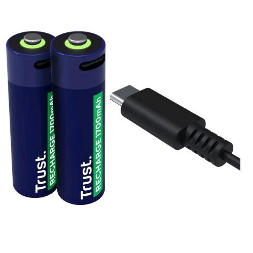 TRUST 25584 BATTERIE RICARICABILI VIA USB-C AA STILO 1.700mAh CONF 2 Pz.