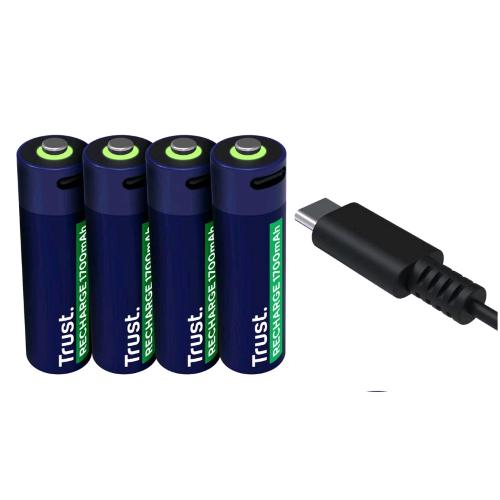 TRUST 25631 BATTERIE RICARICABILI VIA USB-C AA STILO 1.700mAh CONF 4 Pz.