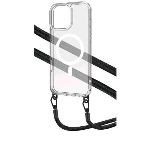 CELLY APPLE iPHONE 16 PRO COVER MagSafe TRASPARENTE CON LACCETTO IN NYLON NERO