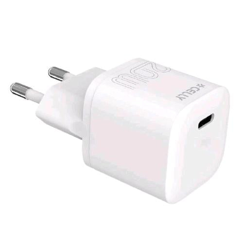 CELLY ULTRA COMPACT WALL CHARGER CARICABATTERIE DA RETE USB-C 20 W BIANCO