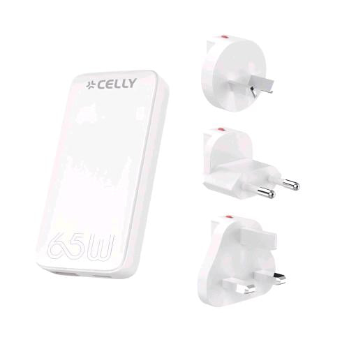 CELLY UNIVERSAL WALL CHARGER MULTIPLUG CARICABATTERIE DA RETE GaN 65W INTERNAZIO