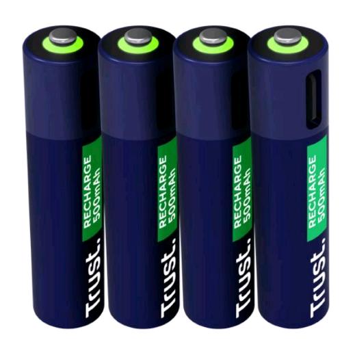 TRUST BATTERIE RICARICABILI MINI STILO AAA VIA USB-C 500mAh CONF 4 Pz. BLU