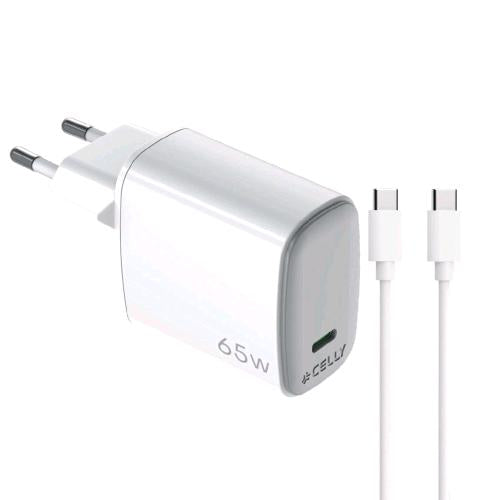 CELLY WALL CHARGER CARICABATTERIE DA RETE GaN 65 W 1 USCITA USB-C + CAVO USB-C M