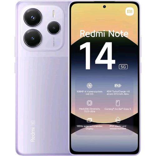 XIAOMI REDMi NOTE 14 5G DUAL SIM 6.67" OCTA CORE 256GB RAM 8GB 5G ITALIA LAVENDE