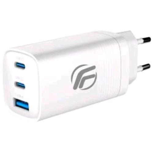 FENNER CARICABATTERIE DA RETE GaN 65 W FAST CHARGE 2 x USB-C + 1 x USB-A BIANCO