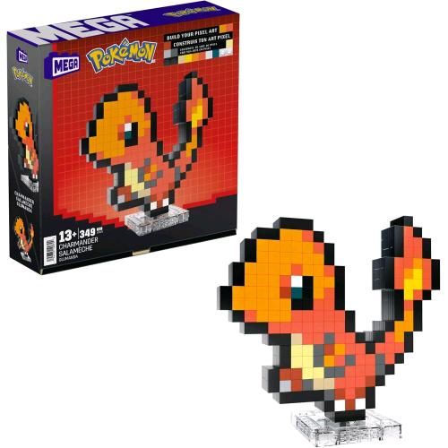 MATTEL MEGA POKEMON SHOWCASE CHARMANDER SET IN STILE RETRO' PIXELATO DA COSTRUIR