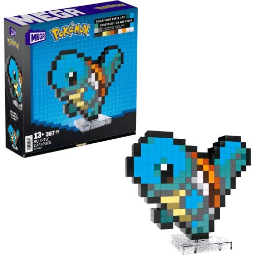 MATTEL MEGA POKEMON SHOWCASE SQUIRTLE SET IN STILE RETRO' PIXELATO DA COSTRUIRE