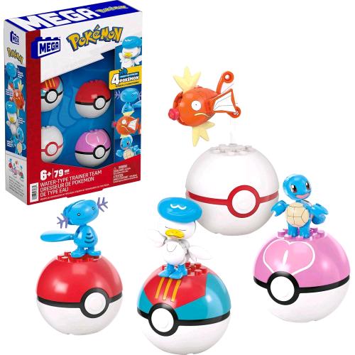 MATTEL MEGA POKEMON POKEBALL TIPO ACQUA SET DA COSTUIRE CON 4 POKEMON E 4 POKEBA